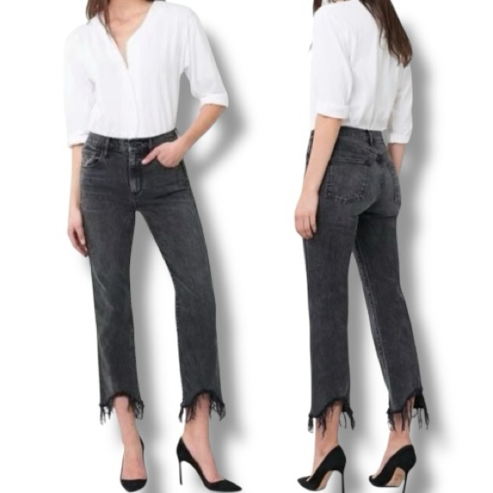 3x1 NYC Denim Austin Crop Fray Straight-Leg Jeans Rush Washed Black Gray Size 30 - Picture 4 of 11